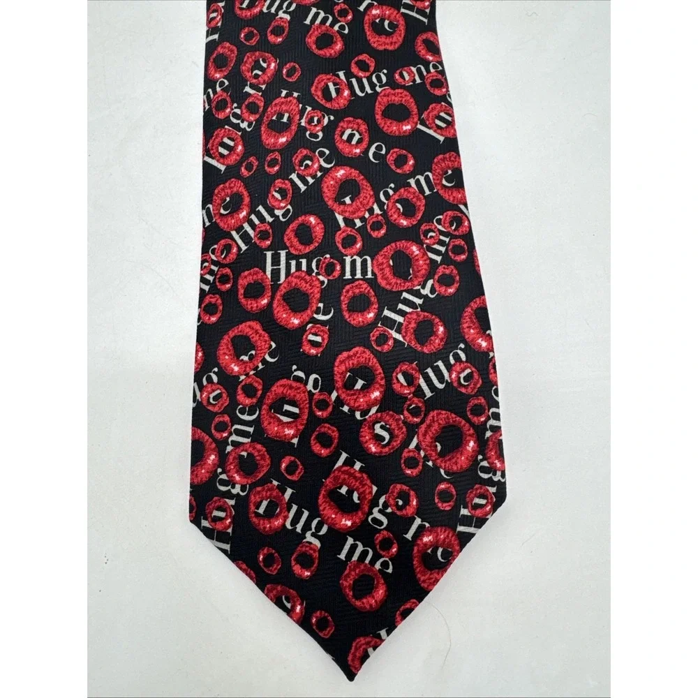 Vintage Black Hug Me Valentine Necktie Kisses Red Lips New With‎ Tag
